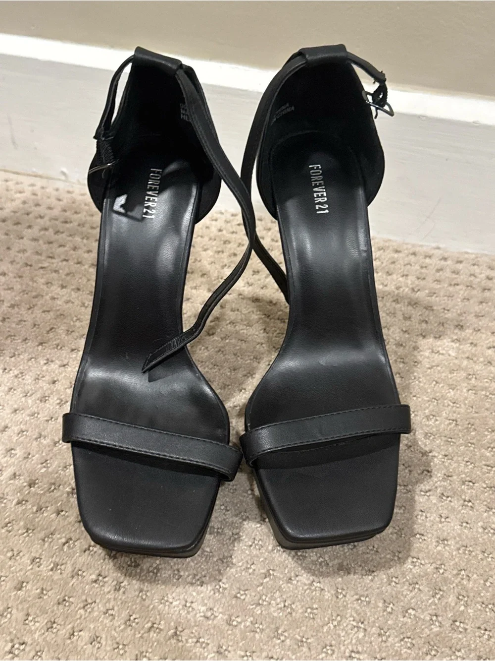 Forever 21 Black Platform Ankle-Strap Heels